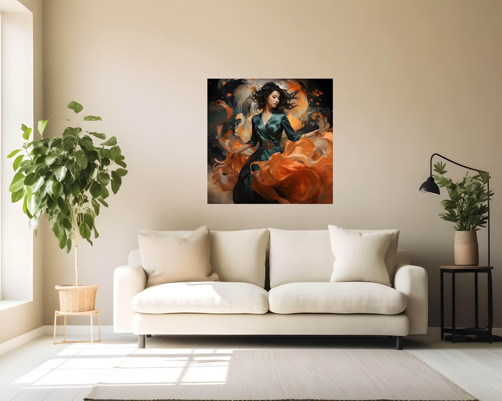 Autumnal Ember: A Dance of Flames and Silk