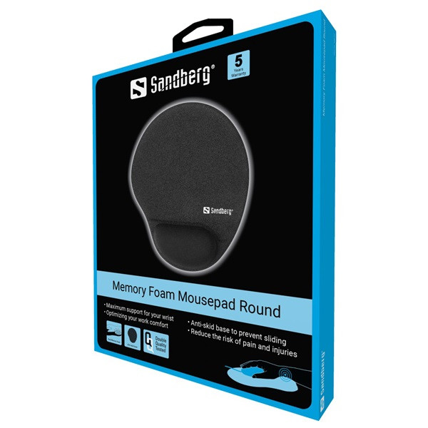 Sandberg egérpad - memory foam mousepad round (memória habos csuklótámasz fekete)