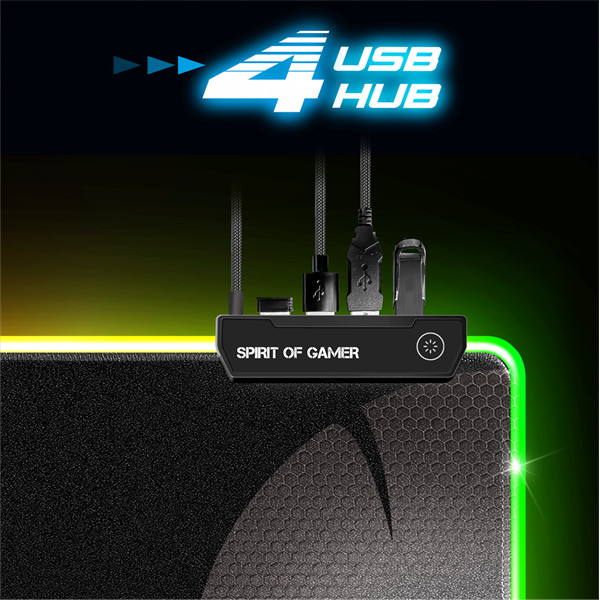 Spirit of gamer egérpad - darkskull rgb mouse pad xxxl (rgb háttérvilágítás, usb hub, 900 x 400 x 4mm; fekete)