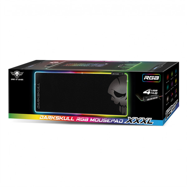 Spirit of gamer egérpad - darkskull rgb mouse pad xxxl (rgb háttérvilágítás, usb hub, 900 x 400 x 4mm; fekete)