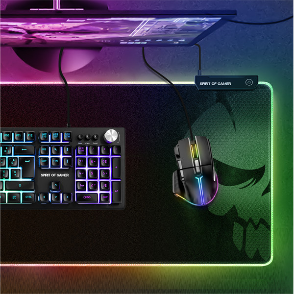 Spirit of gamer egérpad - darkskull rgb mouse pad xxxl (rgb háttérvilágítás, usb hub, 900 x 400 x 4mm; fekete)