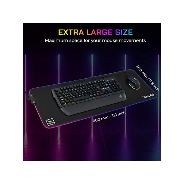 The g-lab egérpad - pa rubidium (800x300x3mm; fekete, extra usb, vízálló, rgb led)