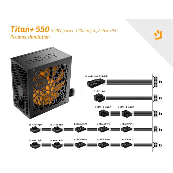 Njoy tápegység 550w - titan+ 550 (80 plus bronze, aktív pfc, 12cm)