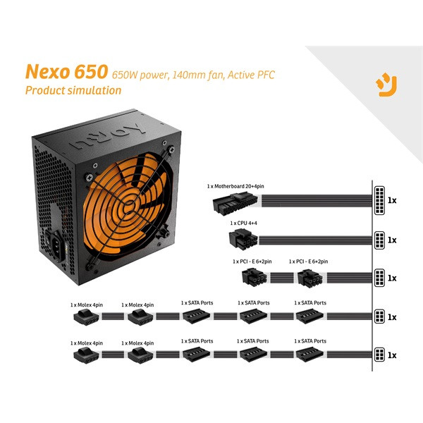 Njoy tápegység 650w - nexo 650 (80 plus gold, aktív pfc, 12cm)