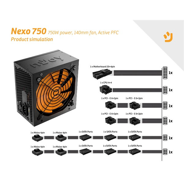 Njoy tápegység 750w - nexo 750 (80 plus gold, aktív pfc, 12cm)