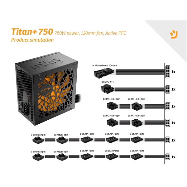Njoy tápegység 750w - titan+ 750 (80 plus bronze, aktív pfc, 12cm)