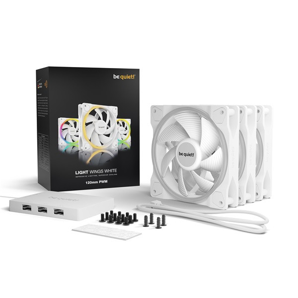 Be quiet! Cooler 12cm - light wings white 120mm pwm triple pack (rgb, 1700rpm, 20,6db, fehér)