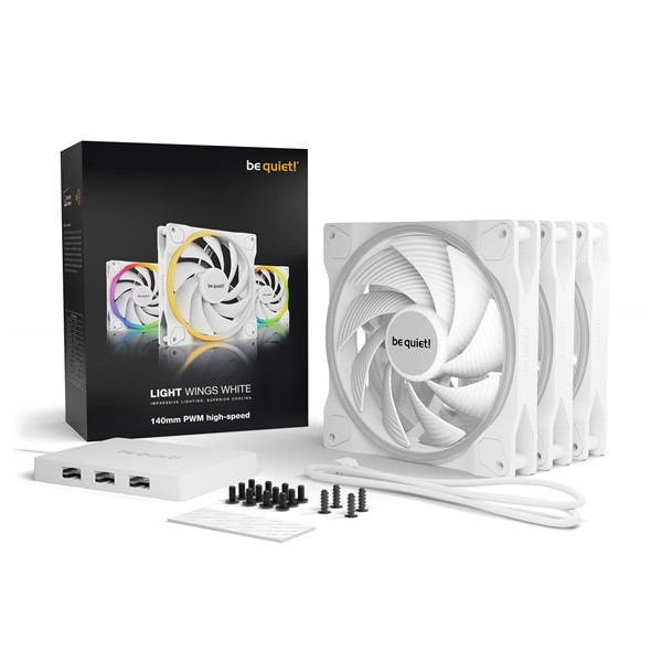 Be quiet! Cooler 14cm - light wings white 140mm pwm triple pack (rgb, 2200rpm, 31db, fehér)