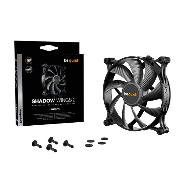 Be quiet! Cooler 14cm - shadow wings 2 140mm pwm (900rpm, 14,9db, fekete)