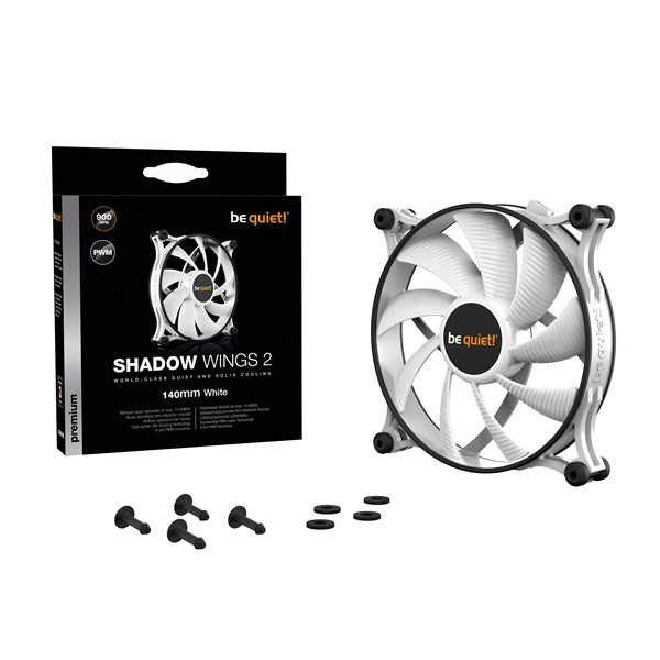 Be quiet! Cooler 14cm - shadow wings 2 140mm pwm white (900rpm, 14,9db, fehér)