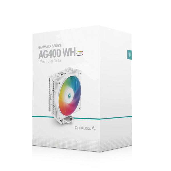 Deepcool cpu cooler - ag400 wh argb (31,6 db; max, 128,93 m3/h; 4pin, 4 db heatpipe, 12cm, pwm, a-rgb led, fehér)