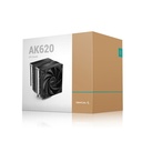 Deepcool cpu cooler - ak620 (28 db; max, 117,21 m3/h; 4pin csatlakozó, 6 db heatpipe, 2x12cm, pwm)
