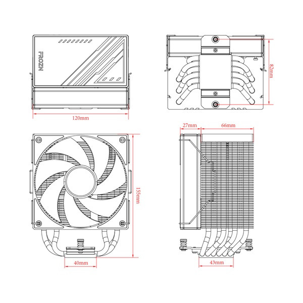 Id-cooling cpu cooler - frozn a610 argb (29.9db; max. 132,54 m3/h; 4pin, 4 db heatpipe, 12cm, a-rgb, pwm)