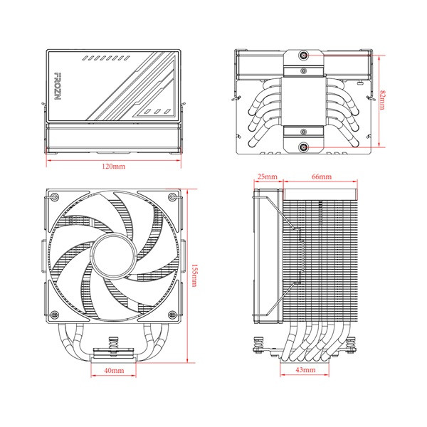 Id-cooling cpu cooler - frozn a610 black (29.85db; max. 132,94 m3/h; 4pin, 4 db heatpipe, 12cm, pwm)