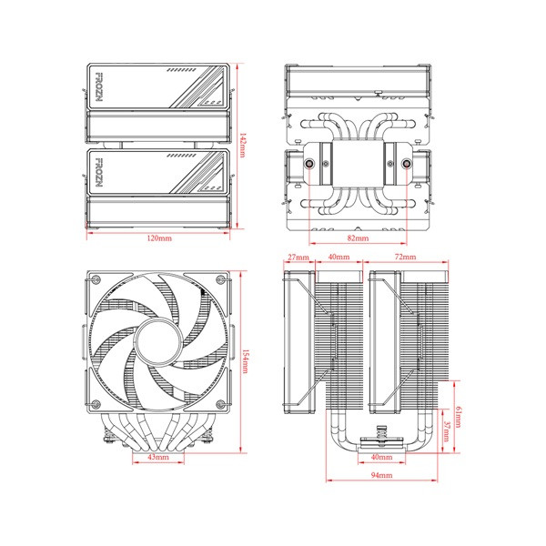 Id-cooling cpu cooler - frozn a620 argb white (29,9db; max 132,52 m3/h; 4pin csatlakozó, 6 db heatpipe, 2x12cm, pwm)