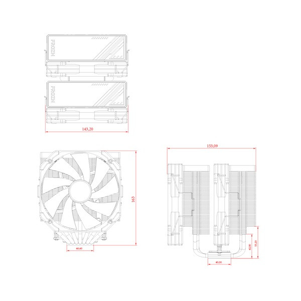 Id-cooling cpu cooler - frozn a720 black (33,5db; max 167,52 m3/h; 4pin csatlakozó, 7 db heatpipe, 2x12cm, pwm)
