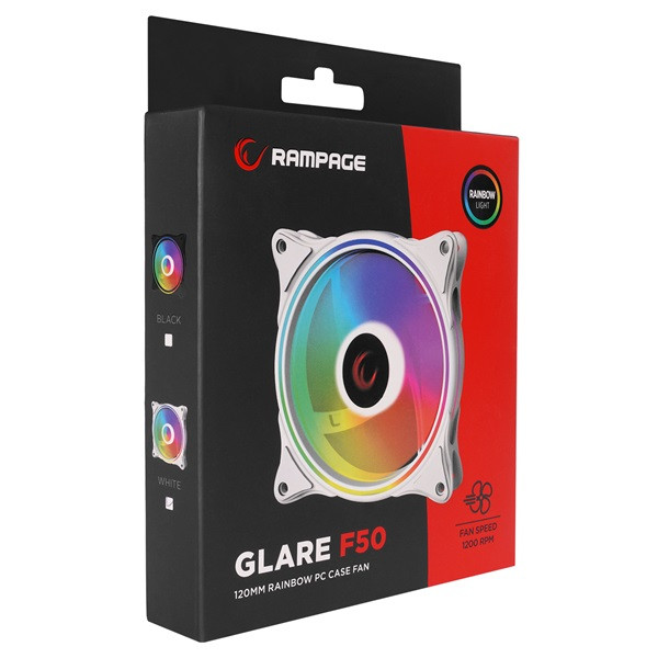 Rampage cooler 12cm - glare f50 (64,56 m3/h, ház hűtésre, rainbow led, fehér)