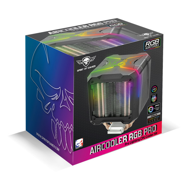 Spirit of gamer cpu cooler - cpu aircooler pro argb (27db; 1600 rpm; 1x12cm; aluminium/réz)
