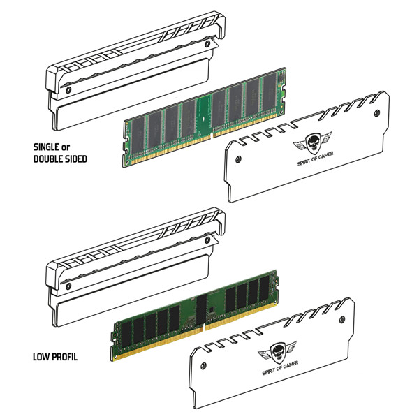 Spirit of gamer memória hűtő - heatsink rgb memory (ddr3/ddr4, rgb, aluminium, fekete)