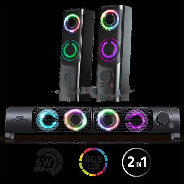 Advance hangszóró - soundphonics rgb 6w rms (2.0, 3,5mm jack, rgb, fekete)