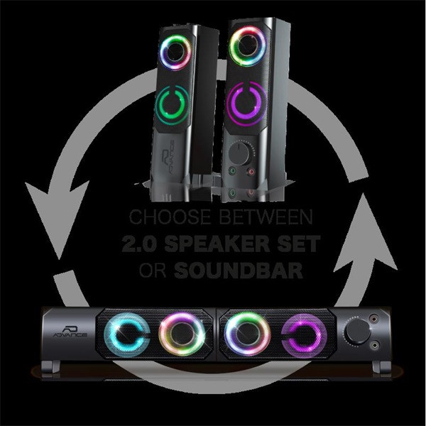 Advance hangszóró - soundphonics rgb 6w rms (2.0, 3,5mm jack, rgb, fekete)
