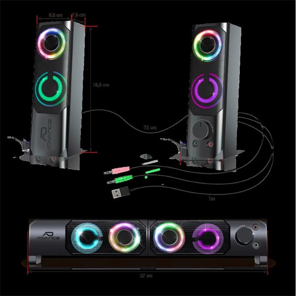 Advance hangszóró - soundphonics rgb 6w rms (2.0, 3,5mm jack, rgb, fekete)