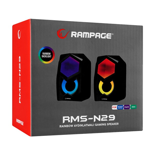 Rampage hangszóró 2.0 - rms-n29 (2x3w, rgb, hangerőszabályzó; usb)
