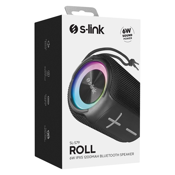 S-link bluetooth hangszóró - sl-s79 roll (rgb, 6w, 1200mah, hangerőszabályzó, ipx5, usb)