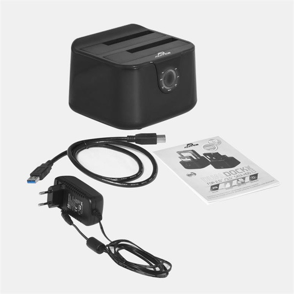Advance hdd/ssd dokkoló - dualdock clone 2.5" / 3.5" (usb-a3.0 to 2xsata, fekete)