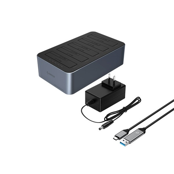 Orico hdd/ssd dokkoló - orico-6656c3-c-eu-gy-bp (5x3,5" hdd, usb-c to usb-a, klón funkció, max.: 100tb, fekete)