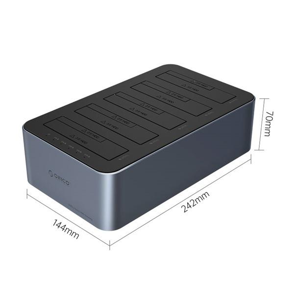 Orico hdd/ssd dokkoló - orico-6656c3-c-eu-gy-bp (5x3,5" hdd, usb-c to usb-a, klón funkció, max.: 100tb, fekete)
