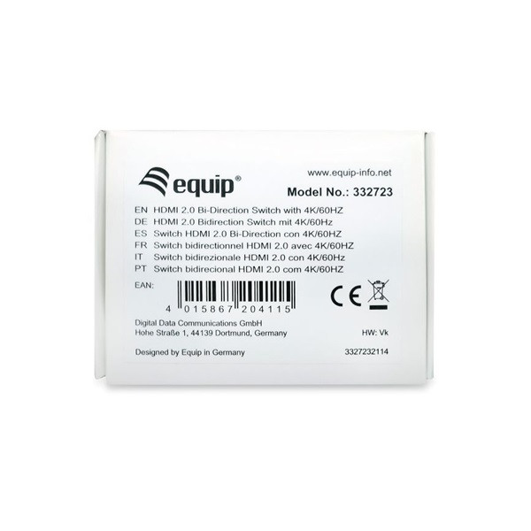 Equip hdmi switch - 332723 (1x bemenet, 2x kimenet, két irányú jelátvitel, fekete)