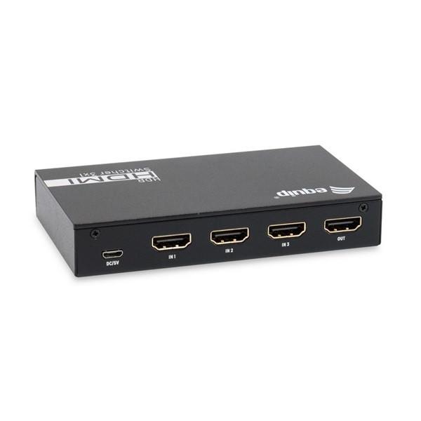 Equip hdmi switch - 332725 (3x bemenet, 1x kimenet, usb tápellátás, aluminium, fekete)