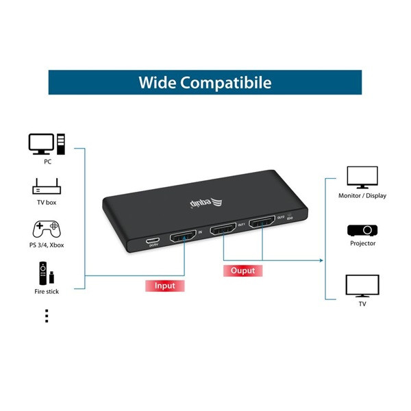 Equip hdmi video-splitter - 332716 (2 port, hdmi2.0, 3d, 4k/60hz, hdr/hdcp ready, fekete)