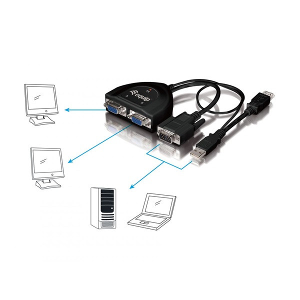 Equip vga video-splitter - 332521 (2 port, vga+usb audio, 450mhz, fekete)