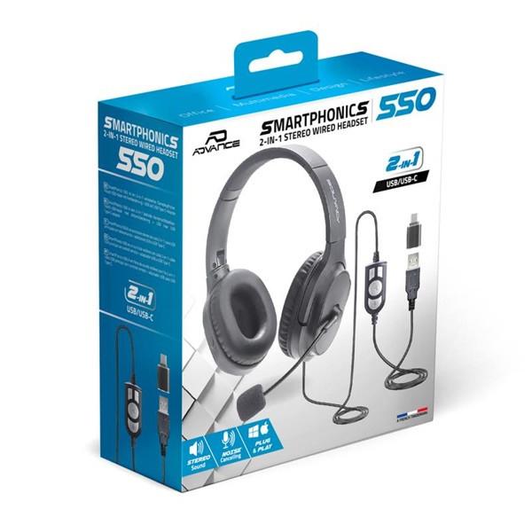 Advance fejhallgató - smartphonics 550 (usb, 1,9m kábel, fekete)