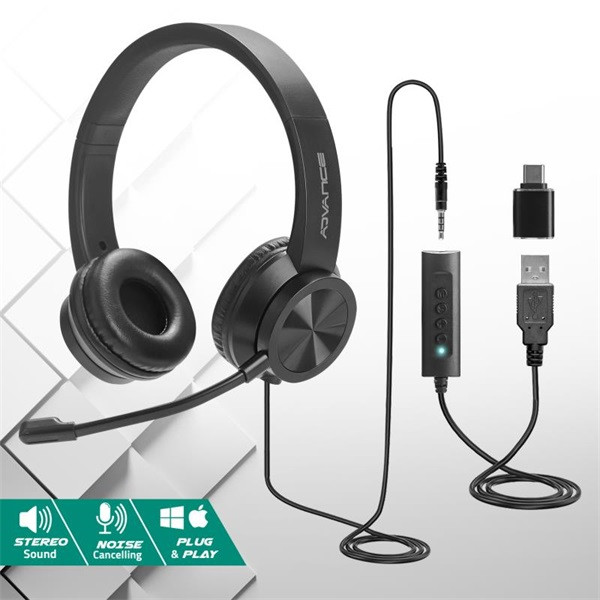 Advance fejhallgató - smartphonics 750 (3,5mm jack/usb, 1,9m kábel, fekete)
