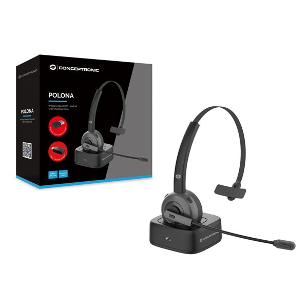Conceptronic vezeték nélküli fejhallgató - polona03bda (bt+ usb adapter, hangerőszabályzó, felhajtható mikrofon, fekete)
