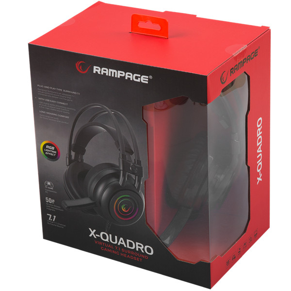 Rampage fejhallgató - rm-k2 x-quadro rgb (7.1, mikrofon, usb, hangerőszabályzó, nagy-párnás, 2.2m kábel, fekete)