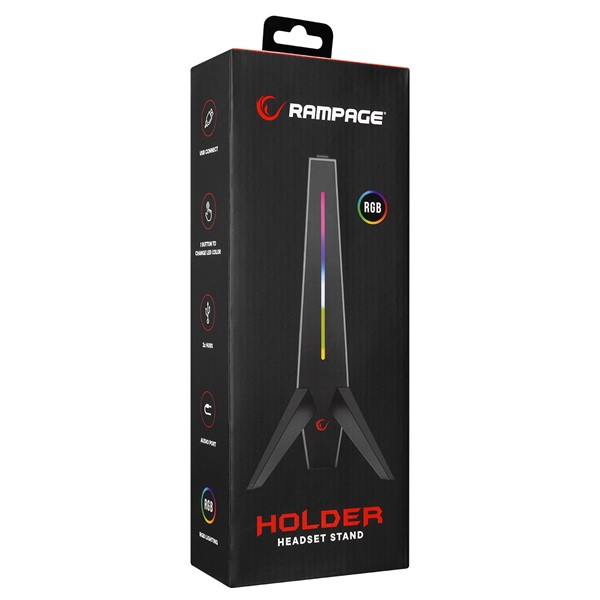 Rampage fejhallgató állvány - rm-h20 (szürke, műanyag, usb hub, egérkábel tartó, rgb)