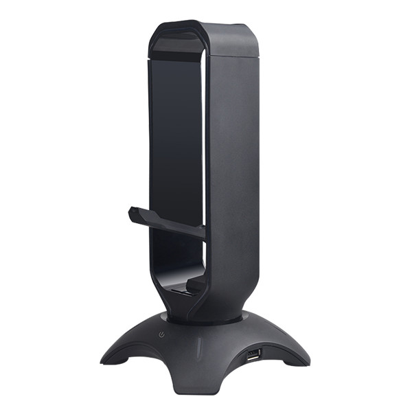 Rampage fejhallgató állvány - rm-h66 guard (fekete, műanyag, usb hub, egérkábel tartó, rgb)