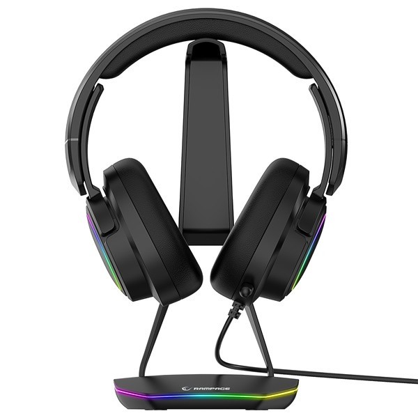 Rampage fejhallgató állvány - tower t14 (fekete, műanyag, usb hub, rgb)