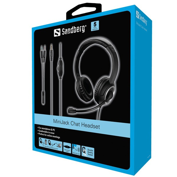 Sandberg fejhallgató - minijack chat headset (mikrofon; 3,5mm jack; hangerő szabályzó; 1,8m kábel; fekete)