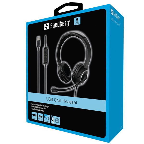 Sandberg fejhallgató - usb chat headset (mikrofon; usb; hangerő szabályzó; 1,8m kábel; fekete)