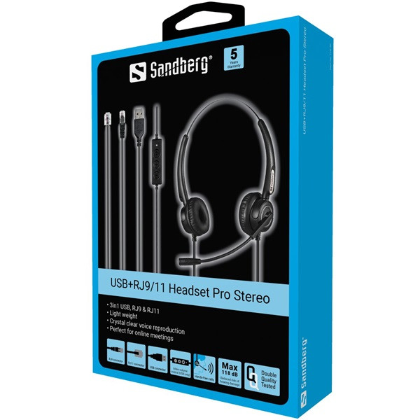 Sandberg fejhallgató - usb+rj9/11 headset pro stereo