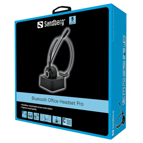 Sandberg wireless fejhallgató - bluetooth office headset pro (bluetooth 5.0; mikrofon; hangerő szabályzó; fekete)