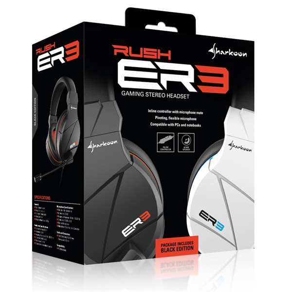 Sharkoon fejhallgató - rush er3 black (fekete; mikrofon; trrs 3.5mm jack; hangerőszabályzó; nagy-párnás; 2.4m kábel)