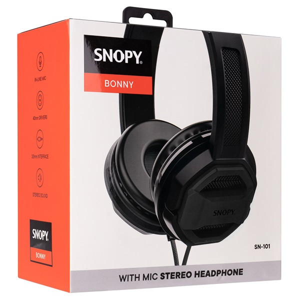Snopy fejhallgató - sn-101 bonny black (stereo, mikrofon, 3.5mm jack, 1m kábel, fekete)