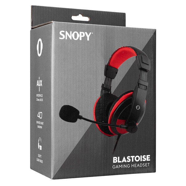 Snopy fejhallgató - sn-4488 (mikrofon, 3.5mm jack, hangerőszabályzó, nagy-párnás, 2.1m kábel, fekete-piros)