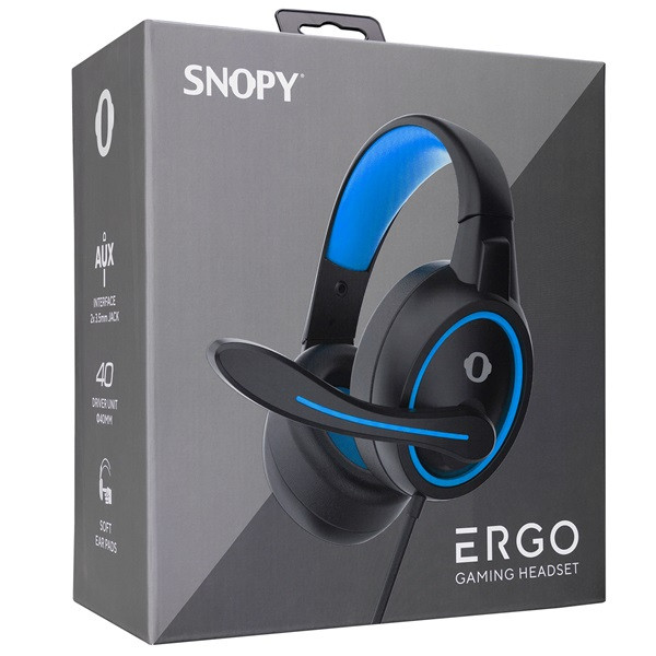 Snopy fejhallgató - sn-gx1 ergo blue (mikrofon, 3.5mm jack, hangerőszabályzó, nagy-párnás, 2.2m kábel, fekete-kék)